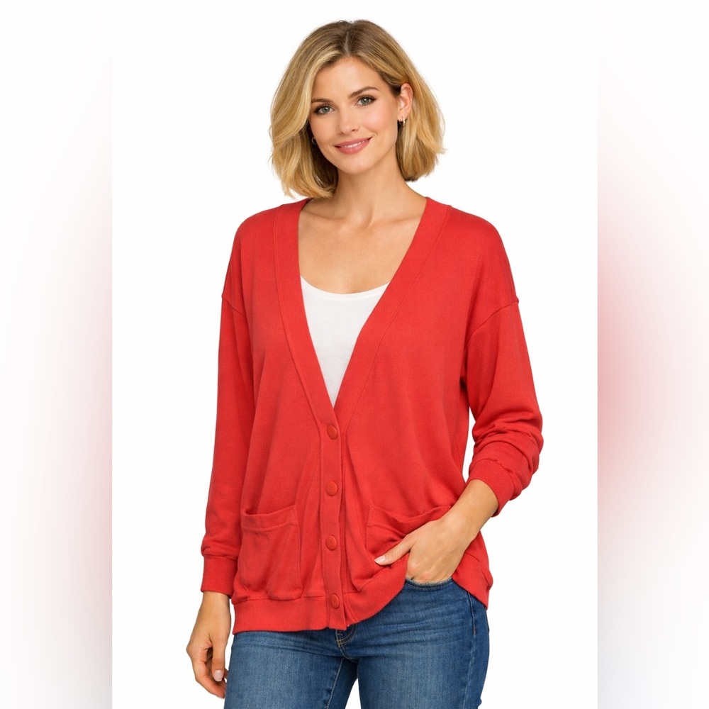 Vintage 80s Separate Issue Red Jersey Cardigan Button Front Lightweight Sweater